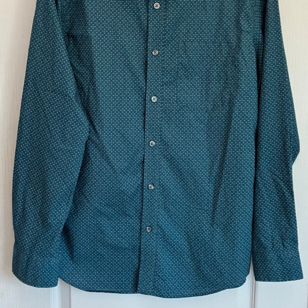 Banana Republic Mens Teal Blue Geometric Soft Wash Cotton Shirt Medium